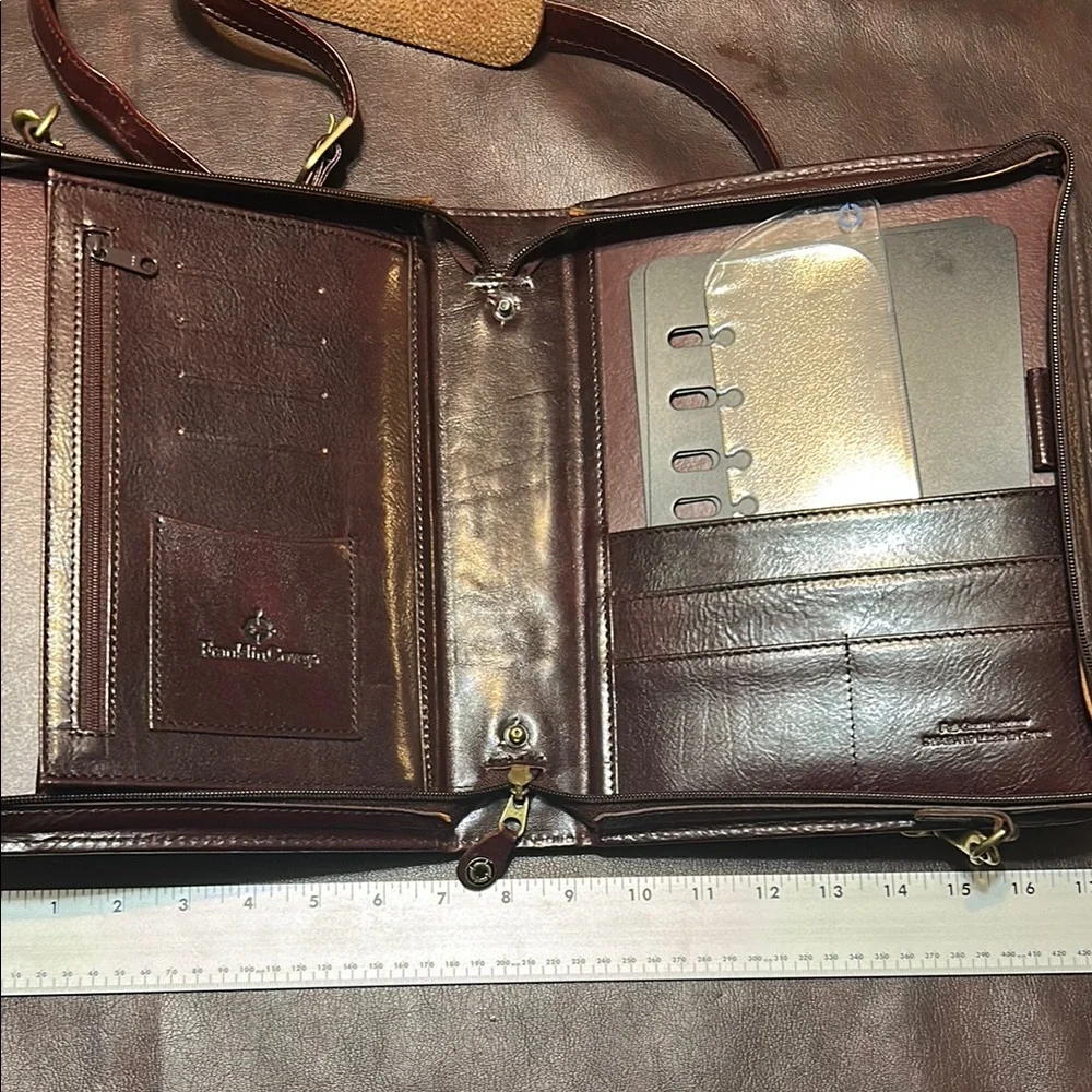 Franklin Covey Men's Brown Leather Messenger Bag with Tan Shoulder Pad